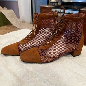 Christian Dior Brown Suede Fishnet Naughtily-D Ankle Boots